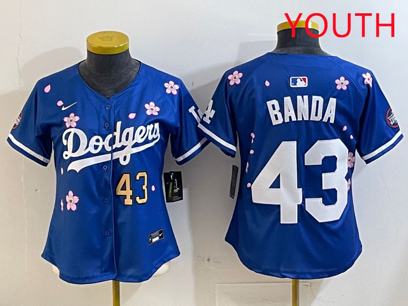 Youth Los Angeles Dodgers #43 Banda Blue White Blue Sakura Edition 2025 Nike MLB Jersey style 3->youth mlb jersey->Youth Jersey